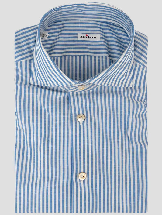 Kiton Blue White Cotton Linen Shirt