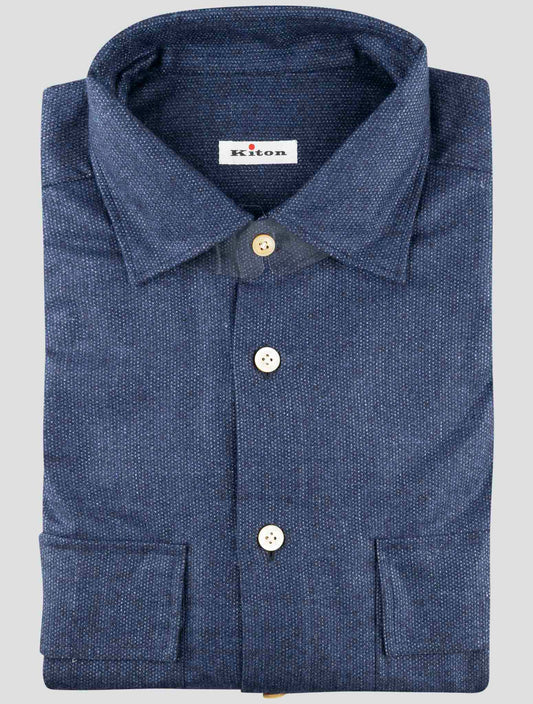 Kiton Blue Cashmere Silk Linen Shirt