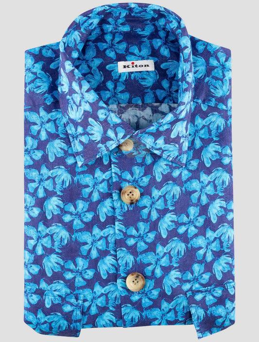 Kiton Blue Linen Shirt