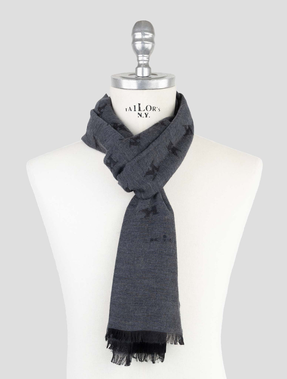 Kiton Gray Wool Silk Scarf
