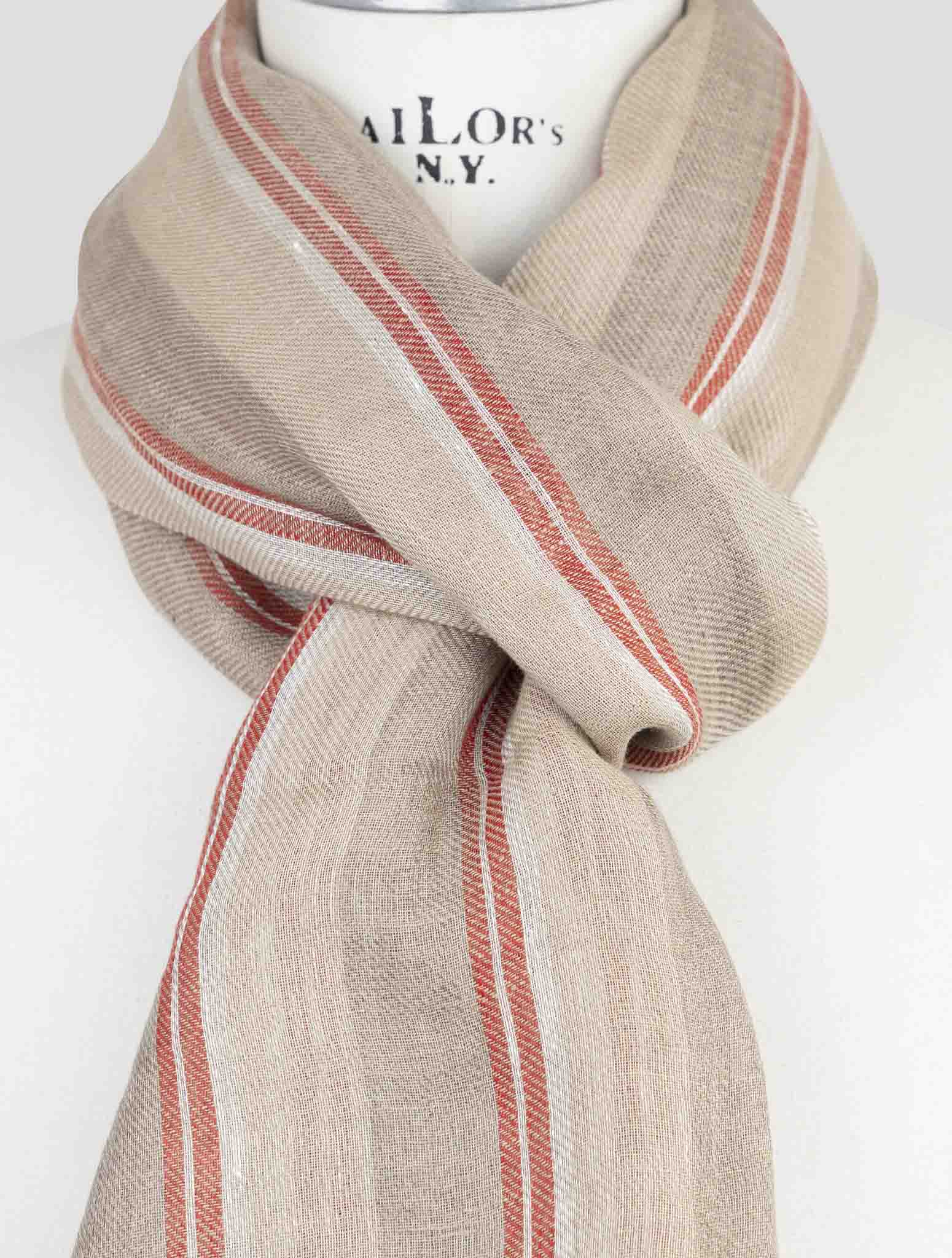 Kiton Beige Red Linen Scarf