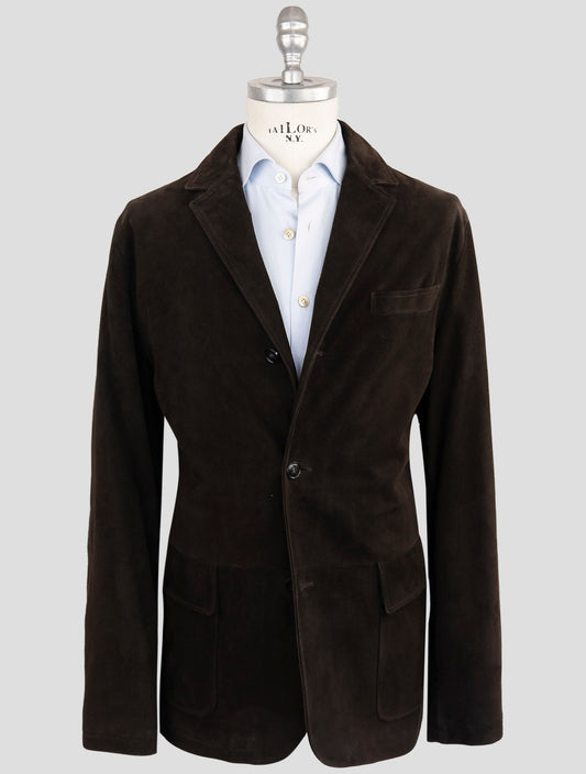 Kiton Brown Leather Suede Overcoat