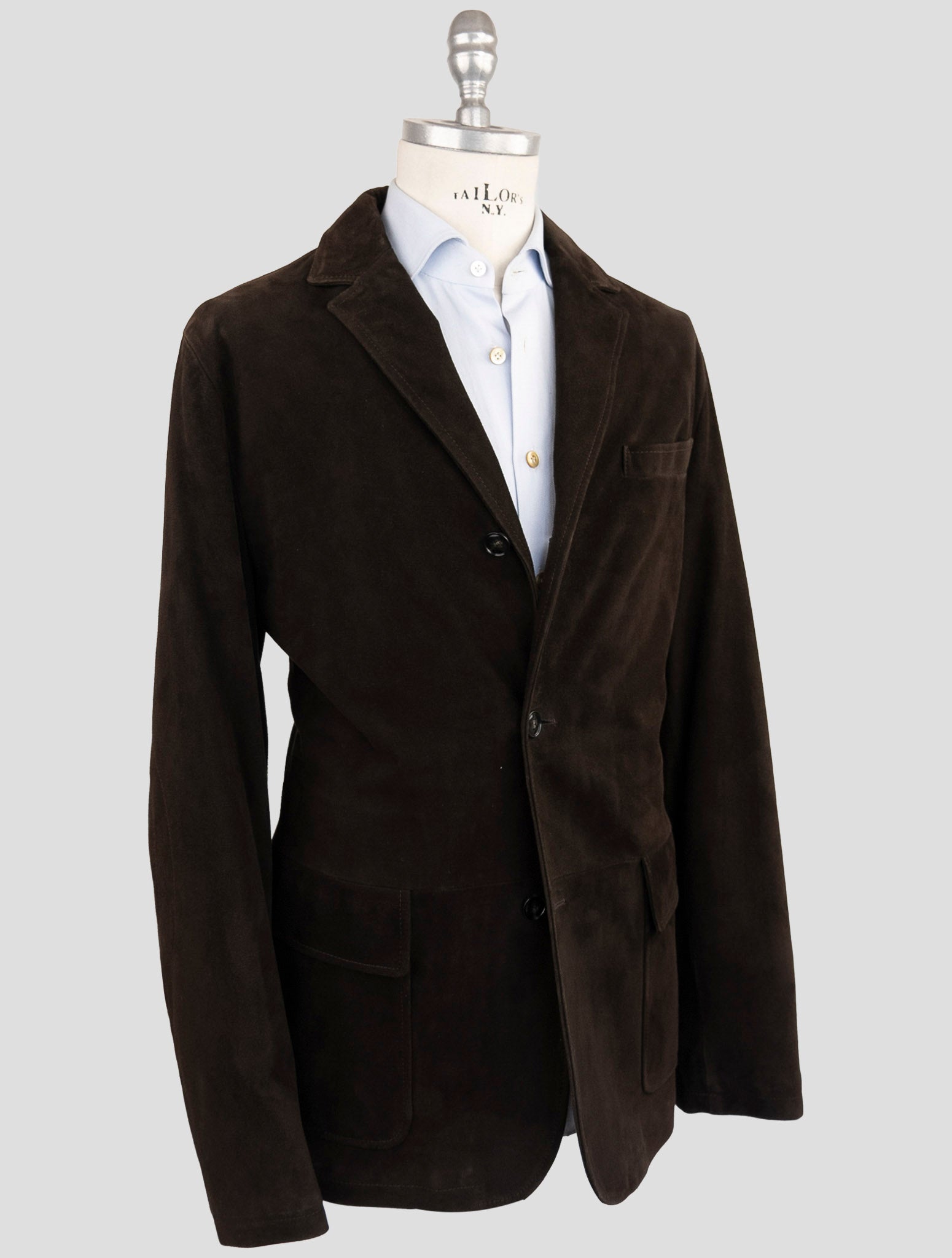 Kiton Brown Leather Suede Overcoat