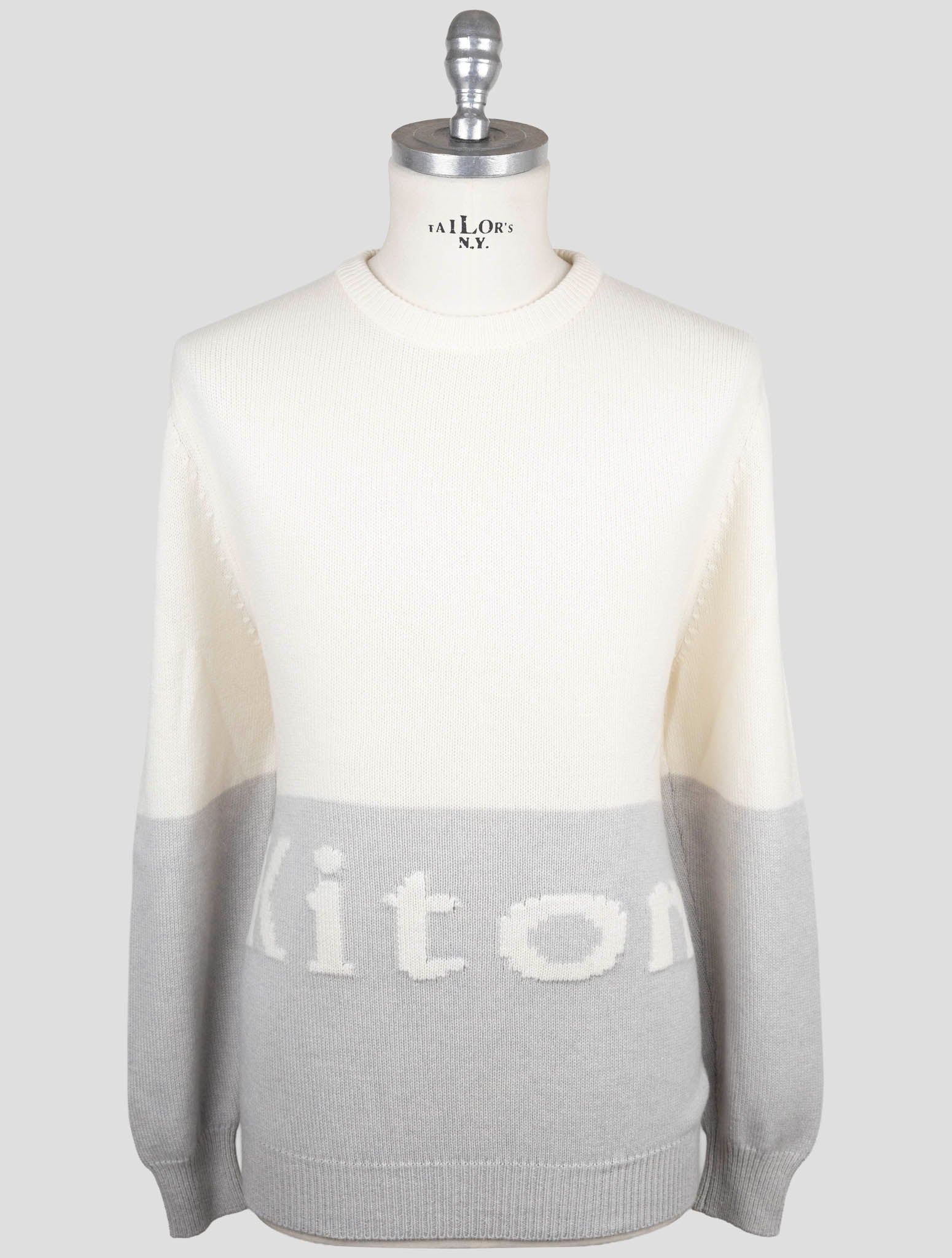 Kiton Gray White Cashmere Sweater Crewneck
