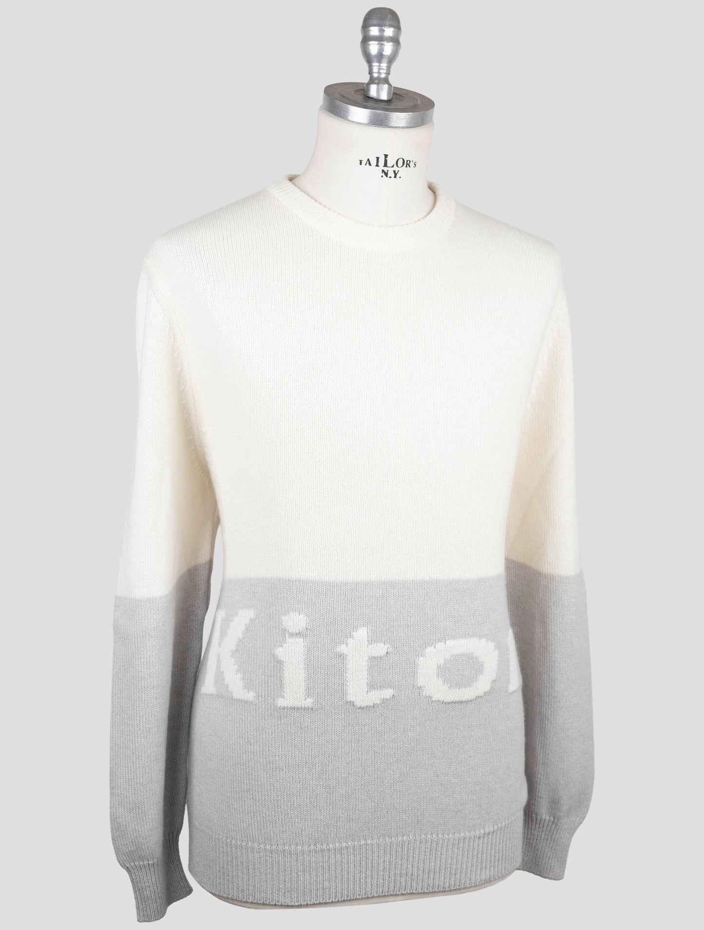 Kiton Gray White Cashmere Sweater Crewneck