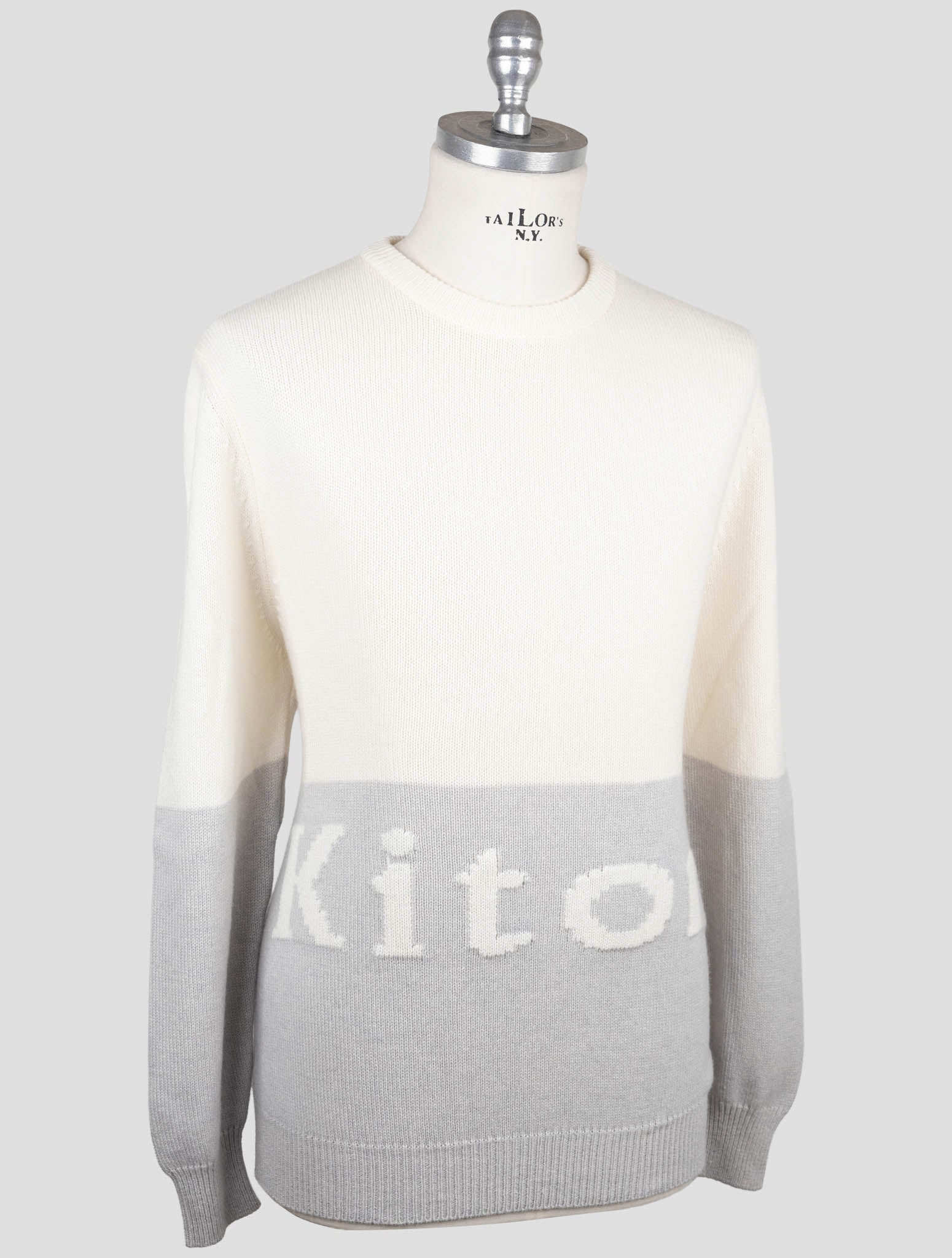 Kiton Gray White Cashmere Sweater Crewneck