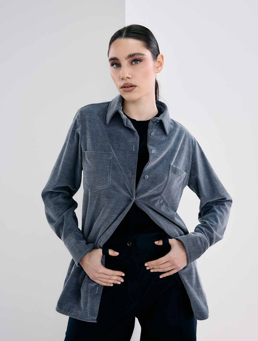 Kiton Gray Cotton Velvet Shirt