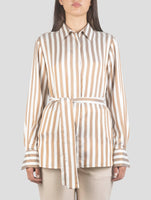 Kiton Brown White Silk Shirt