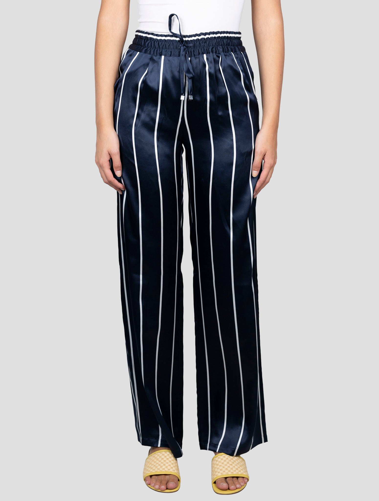 Kiton Blue White Silk Pants