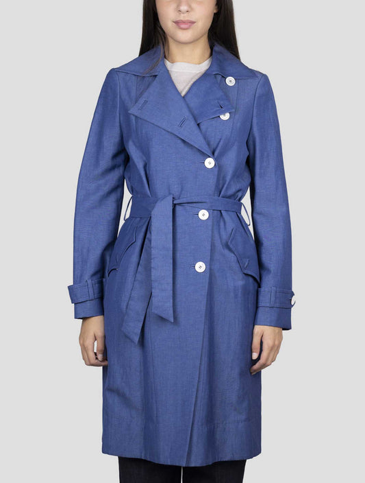 Kiton Blue Linen Wool Mohair Overcoat