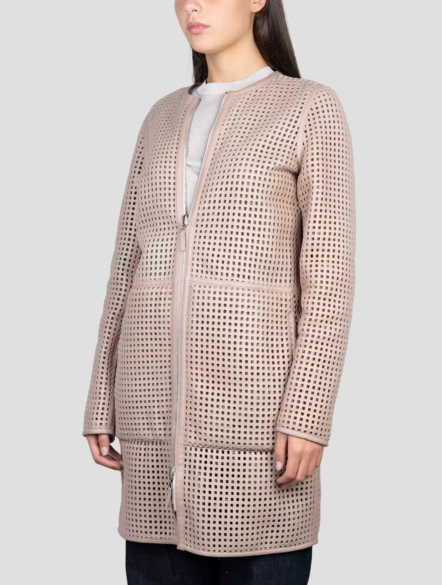 Kiton Beige Leather Sheepskin Reverse Overcoat