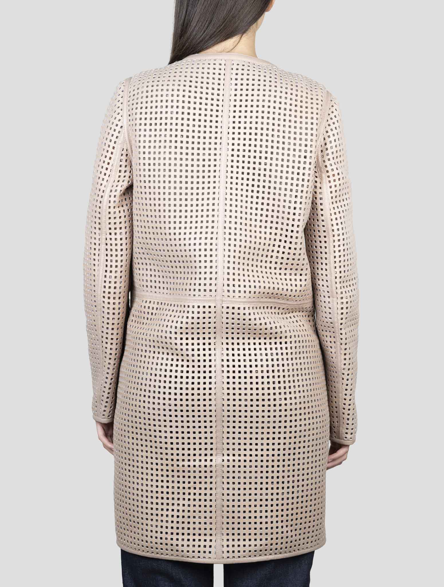 Kiton Beige Leather Sheepskin Reverse Overcoat