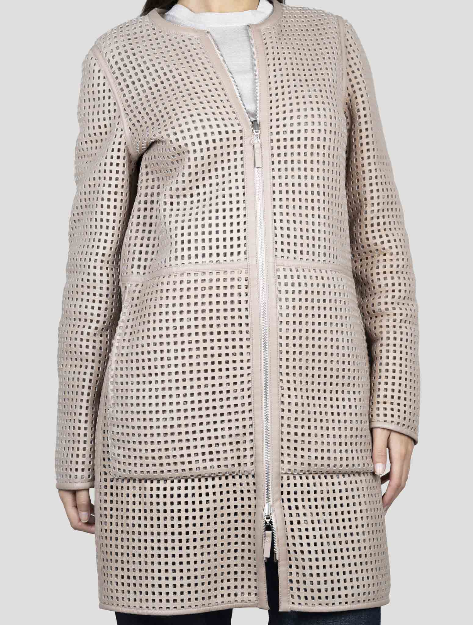 Kiton Beige Leather Sheepskin Reverse Overcoat