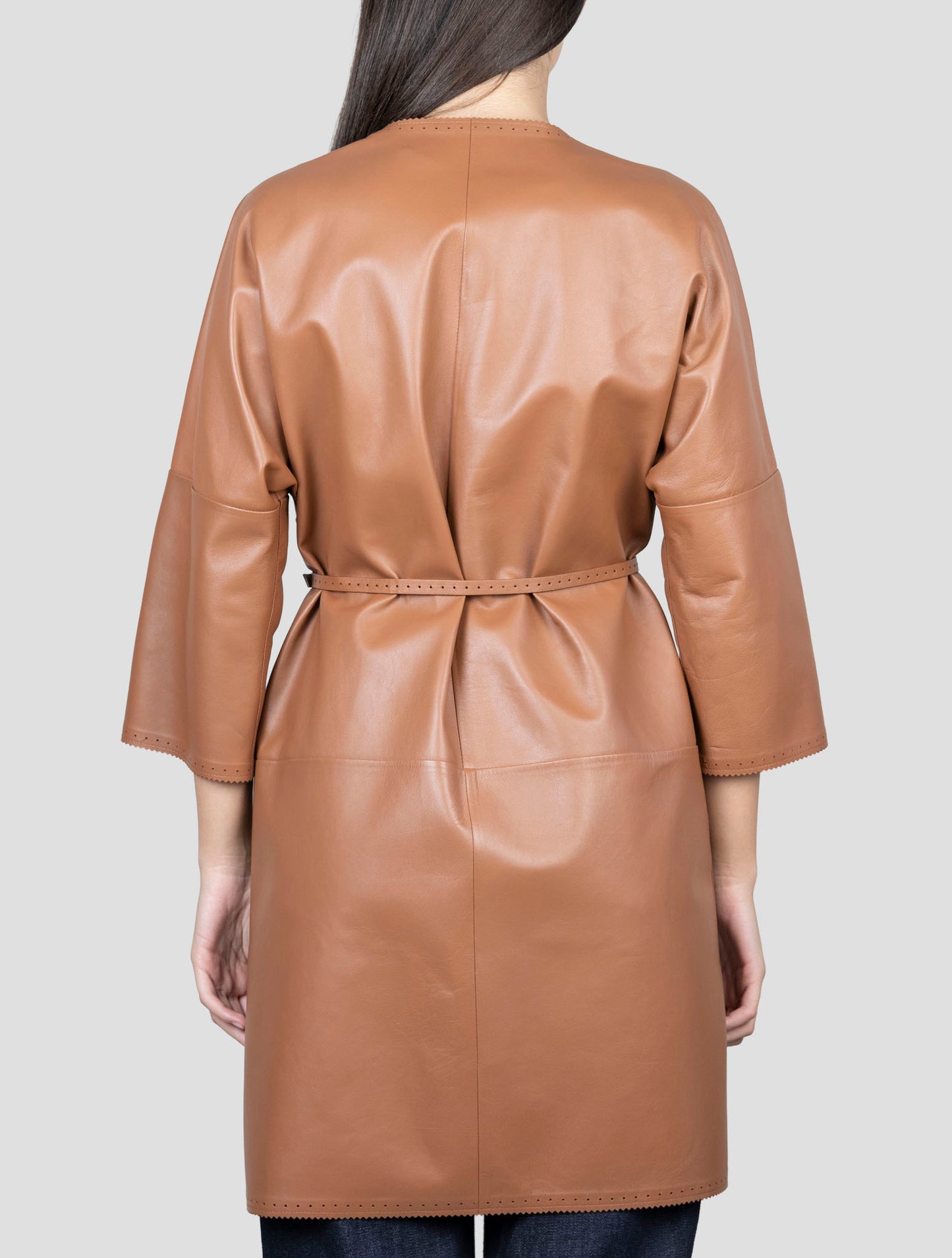 Kiton Brown Leather Overcoat