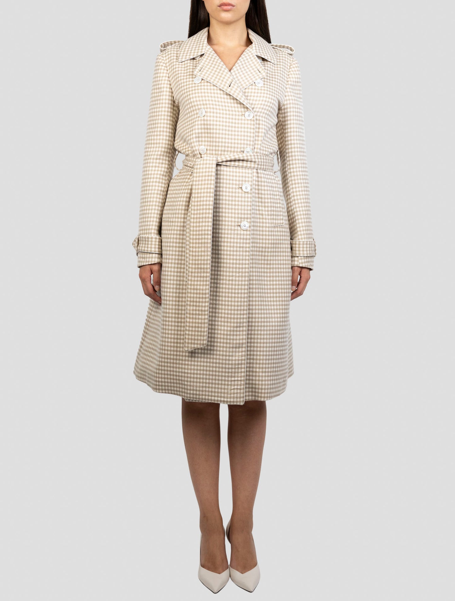 Kiton Beige White Cashmere Silk Overcoat