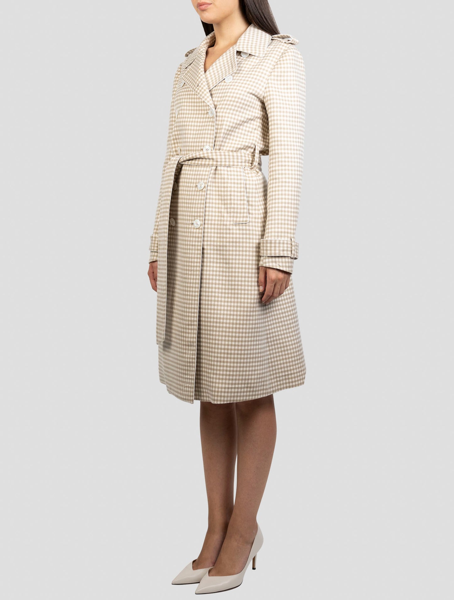 Kiton Beige White Cashmere Silk Overcoat