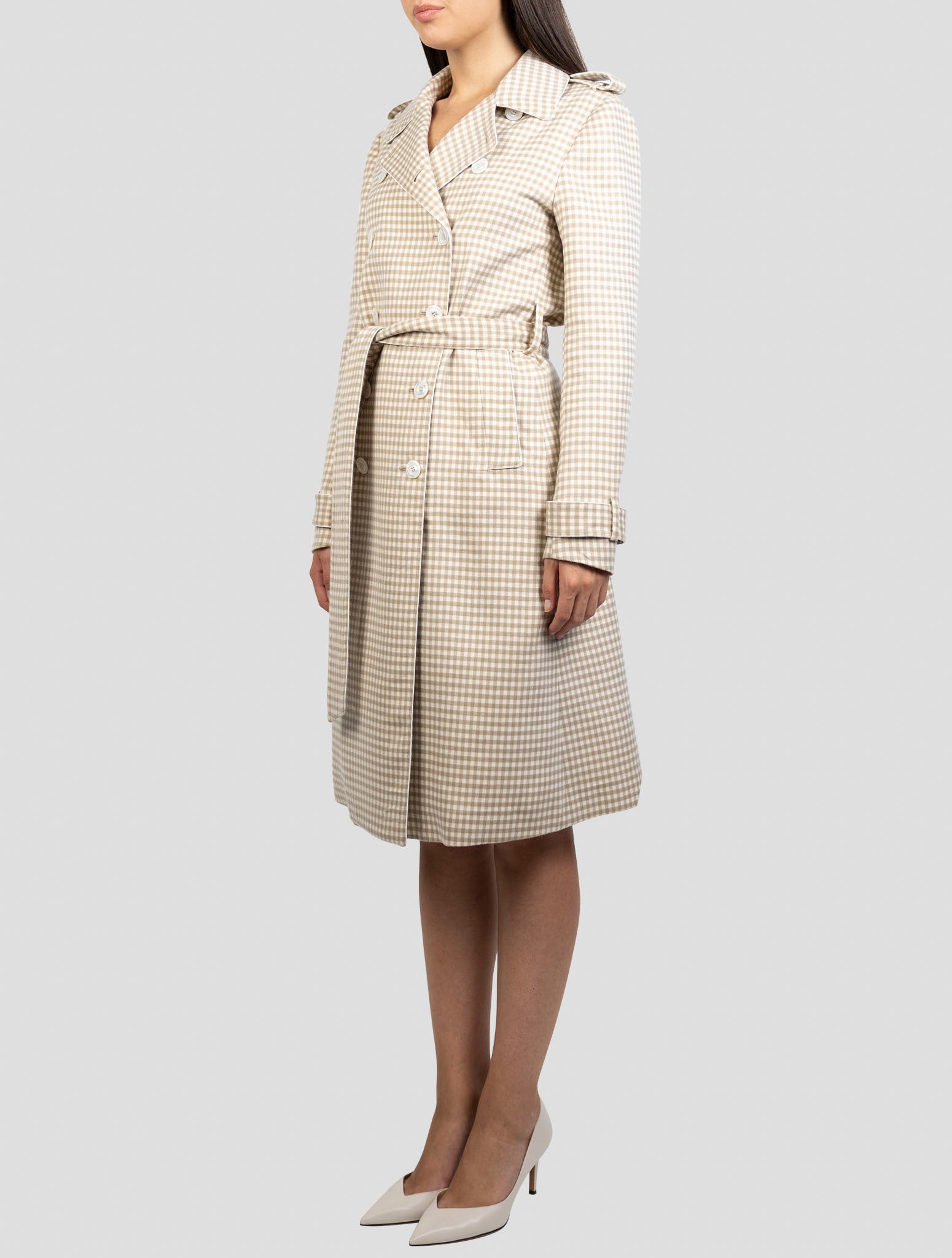 Kiton Beige White Cashmere Silk Overcoat