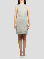 Kiton Green White Linen Wool Dress