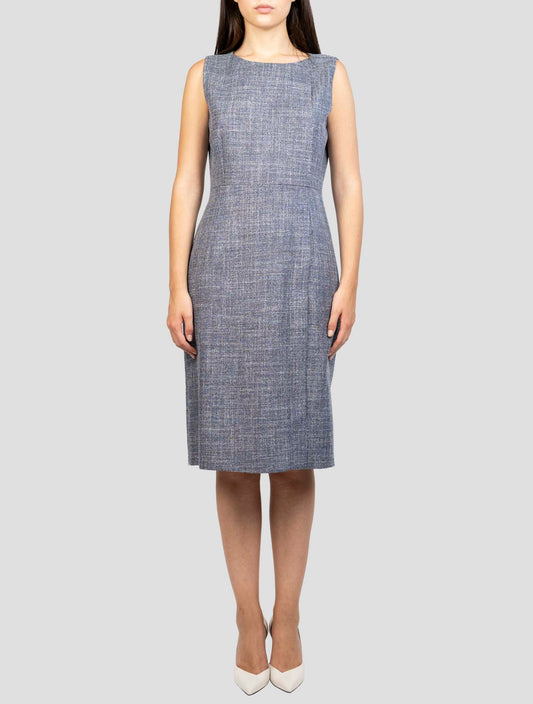 Kiton Blue Virgin Wool Silk Linen Dress