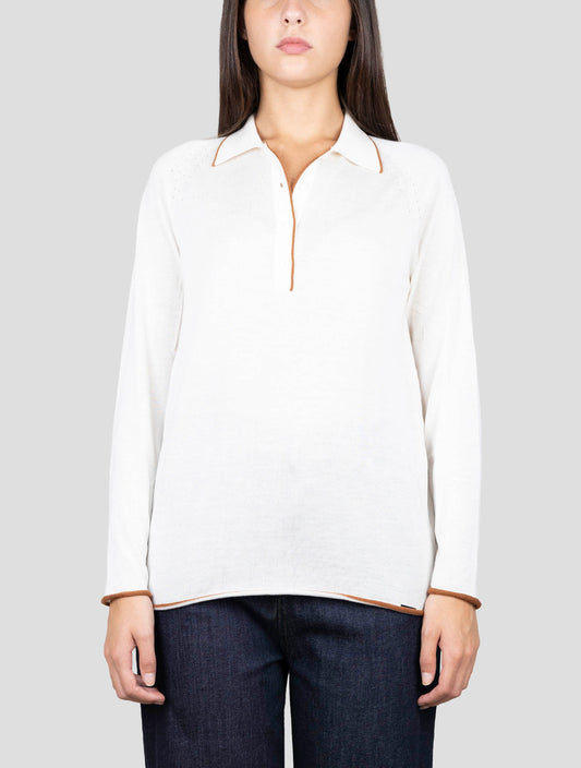 Kiton White Cashmere Silk Sweater Polo