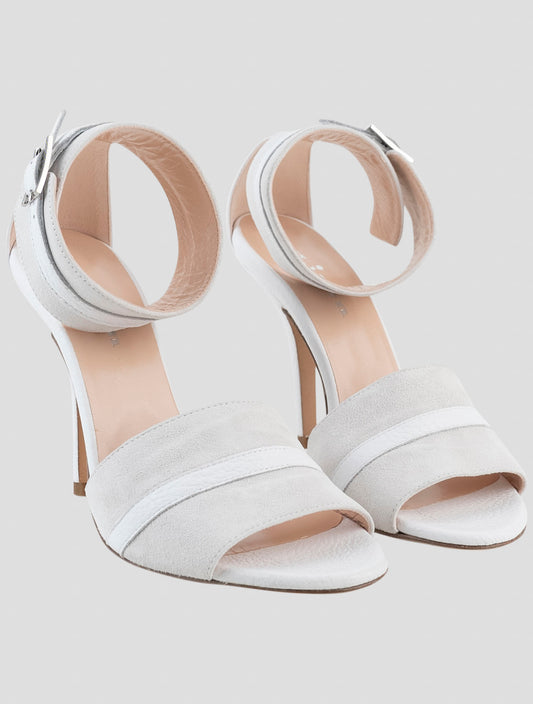 Kiton White Leather Suede Slingback