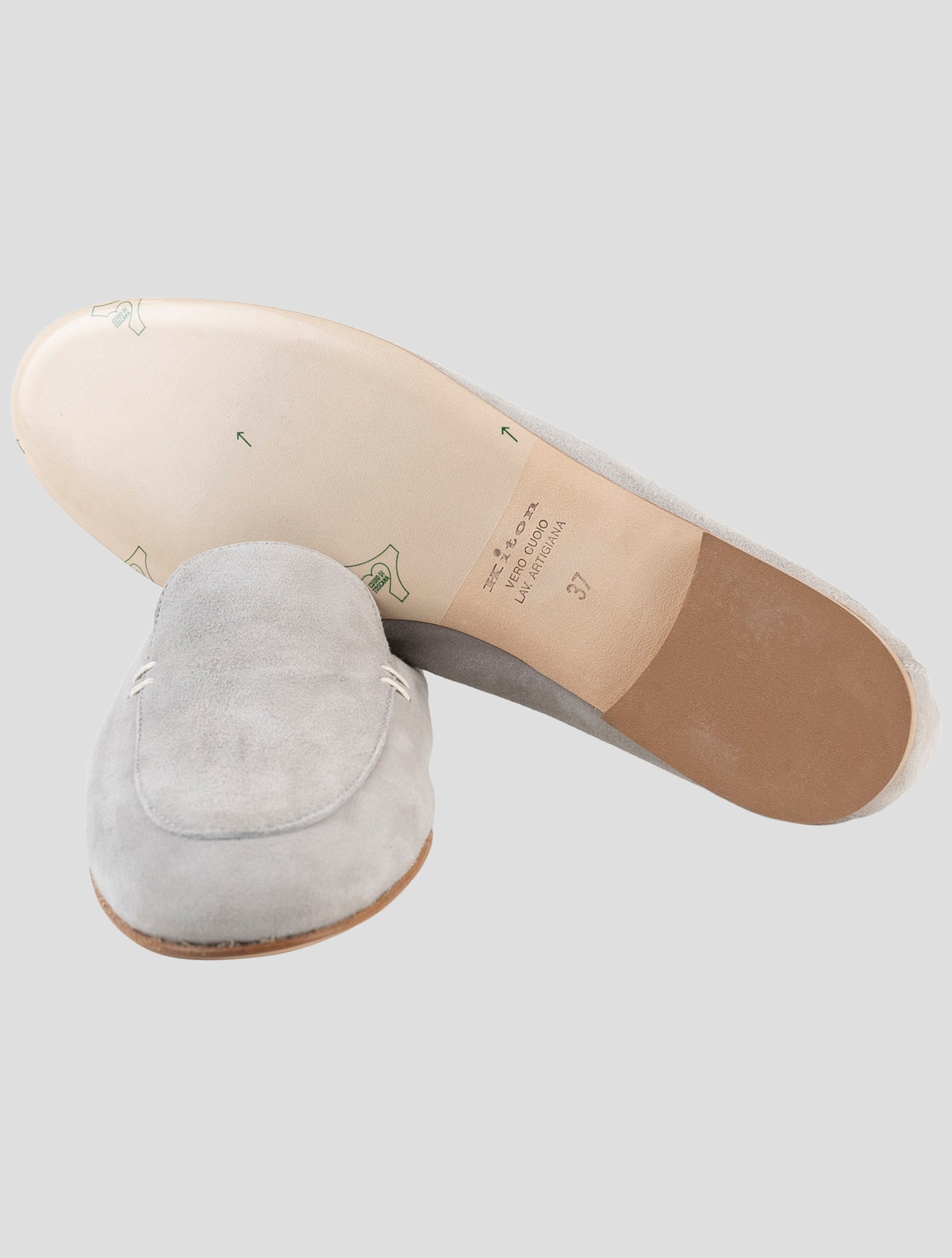 Kiton Gray Leather Suede Loafers