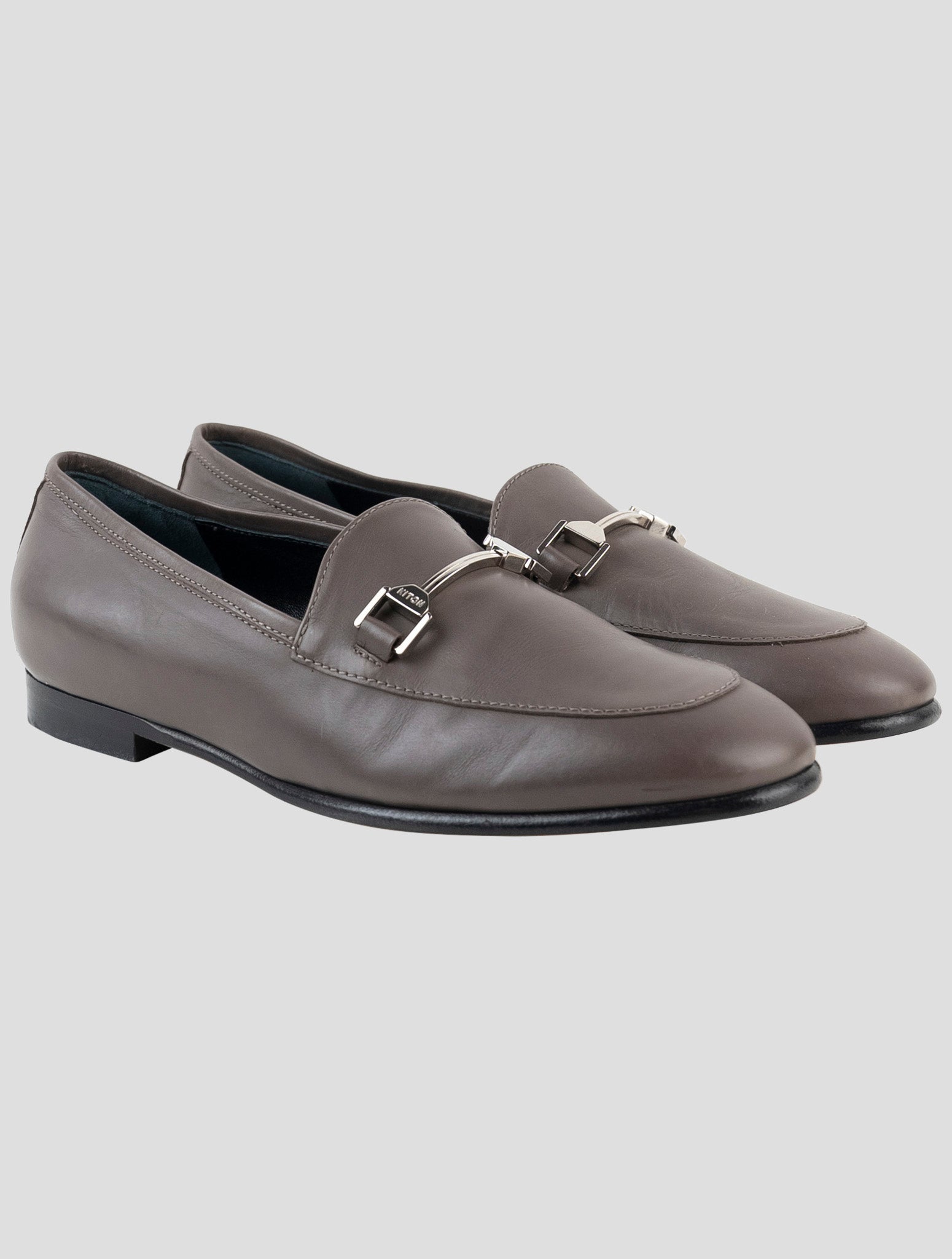 Kiton Gray Leather Loafers