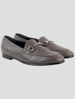 Kiton Gray Leather Loafers