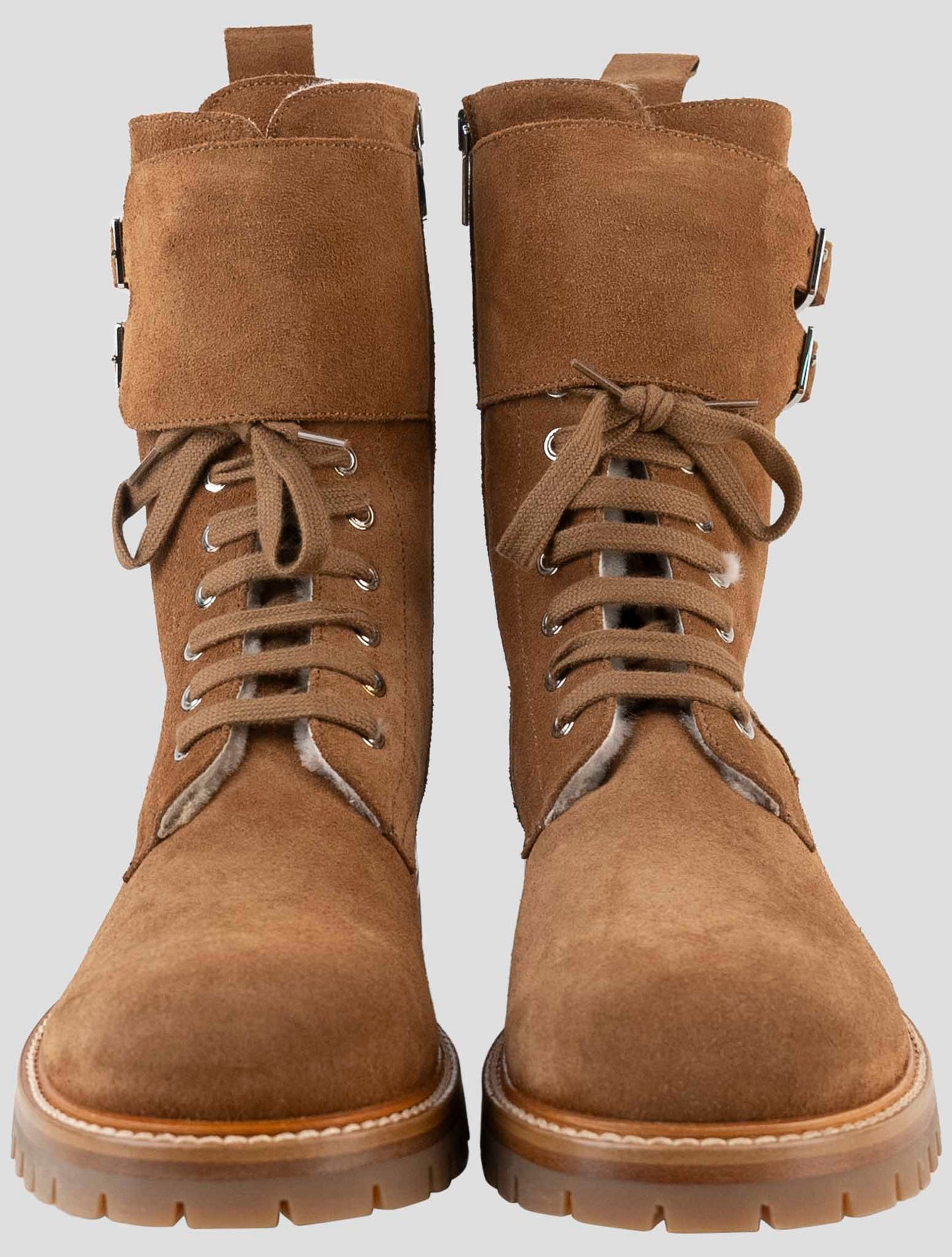 Kiton Brown Leather With Fur Suede Boots