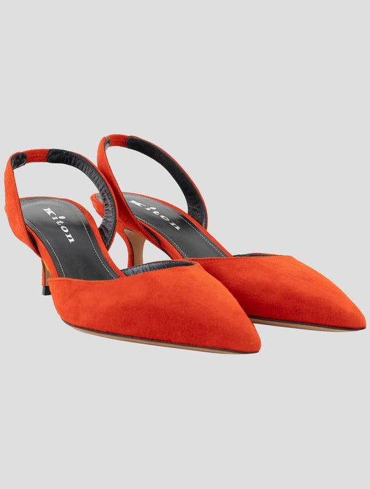 Kiton Red Leather Suede Slingback