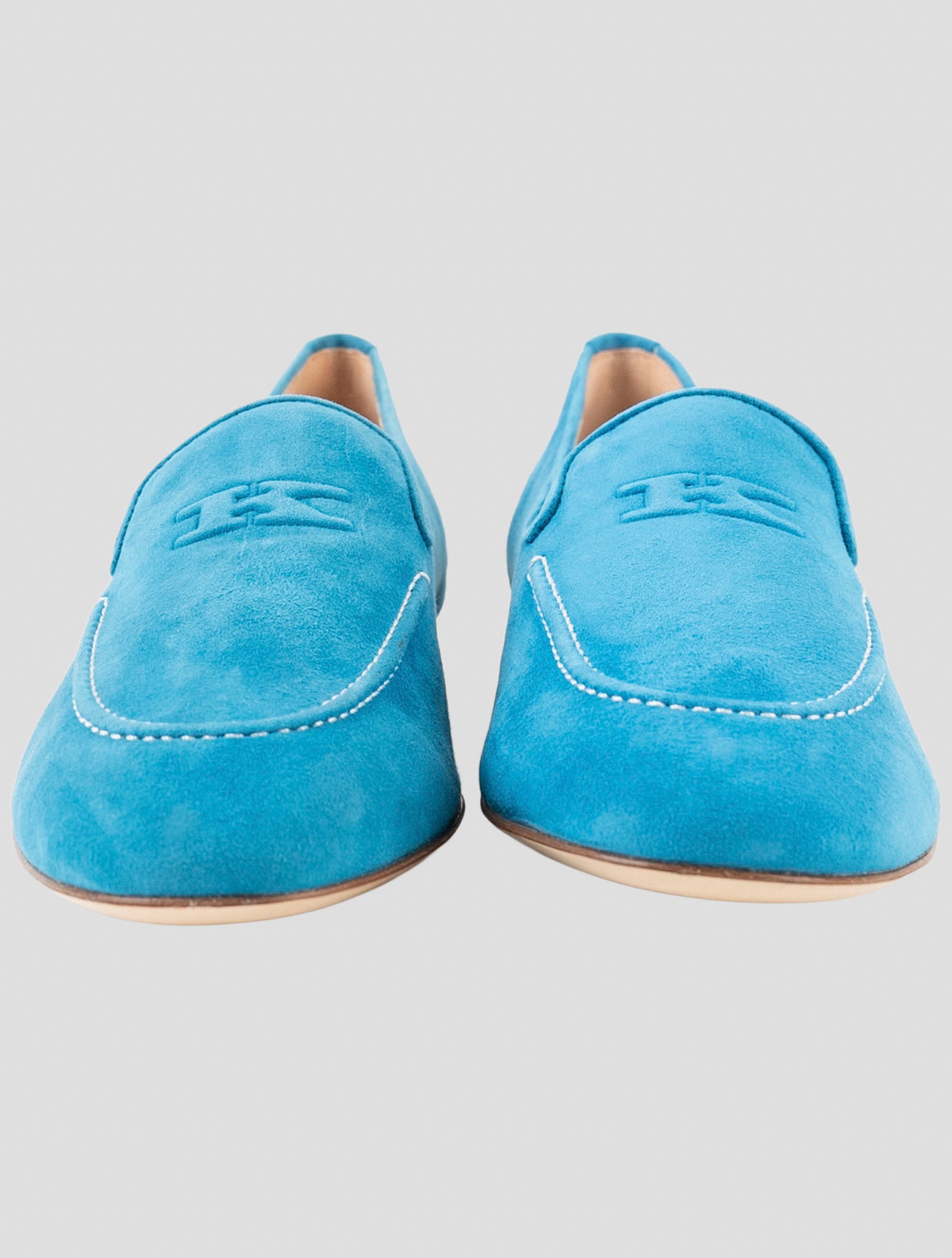 Kiton Light Blue Leather Suede Loafers