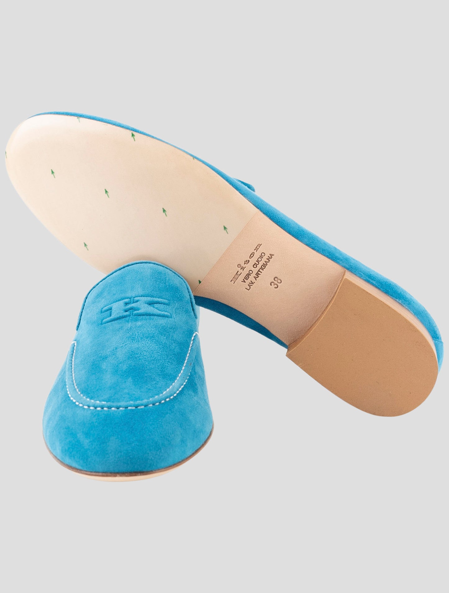 Kiton Light Blue Leather Suede Loafers