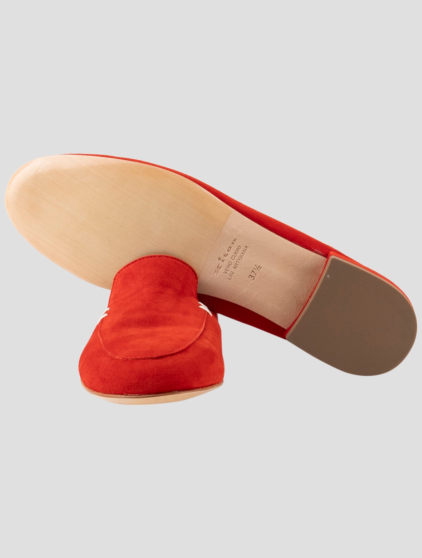 Kiton Red Leather Suede Loafers