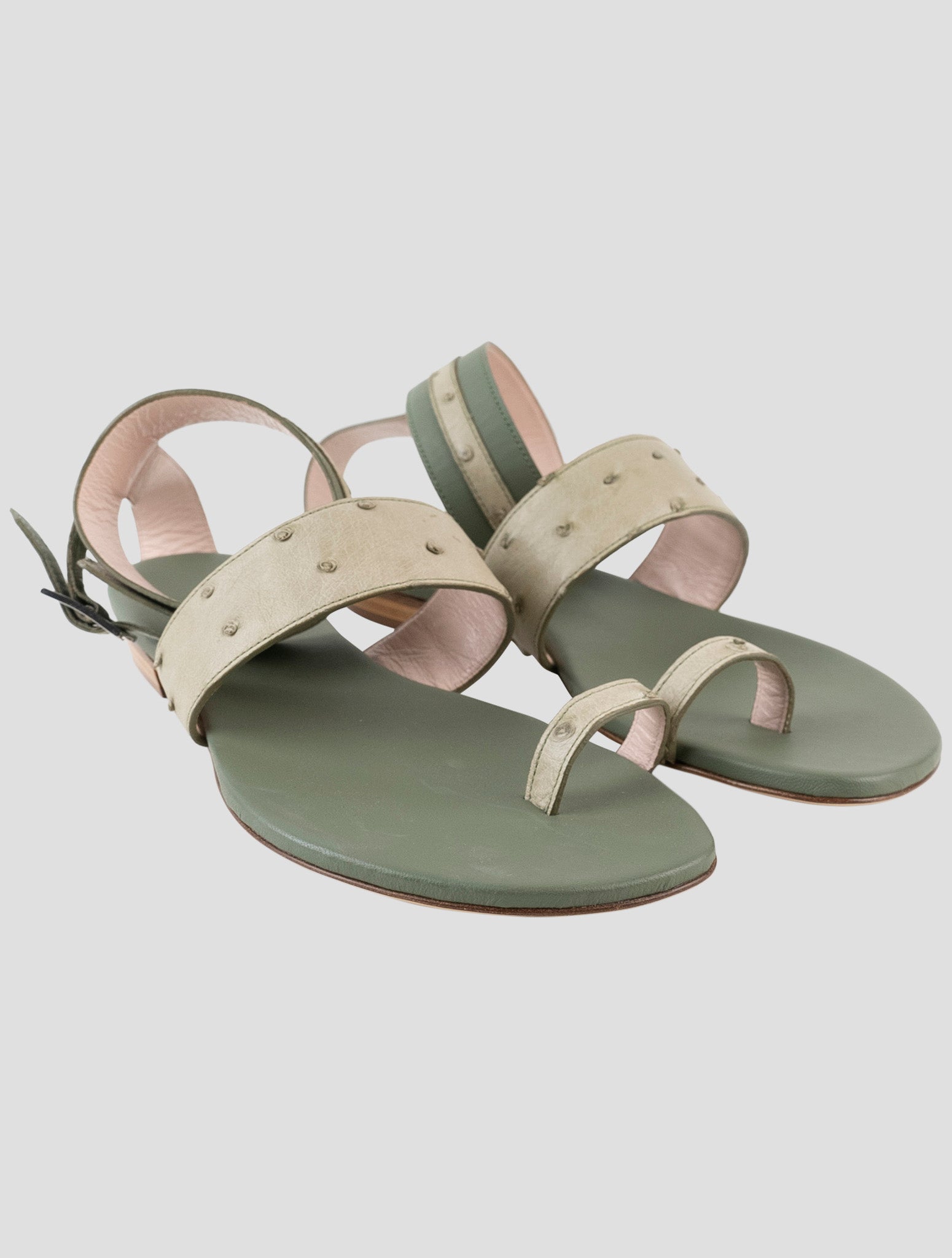 Kiton Green Leather Ostrich Slingback