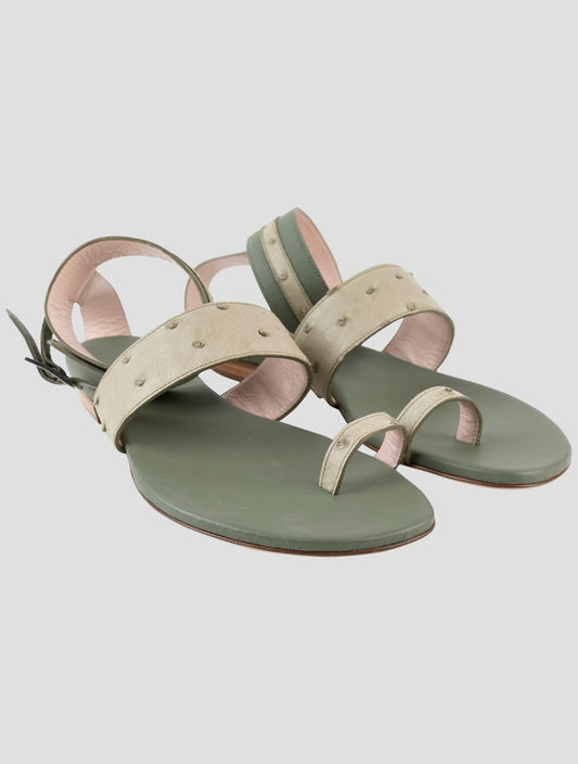 Kiton Green Leather Ostrich Slingback