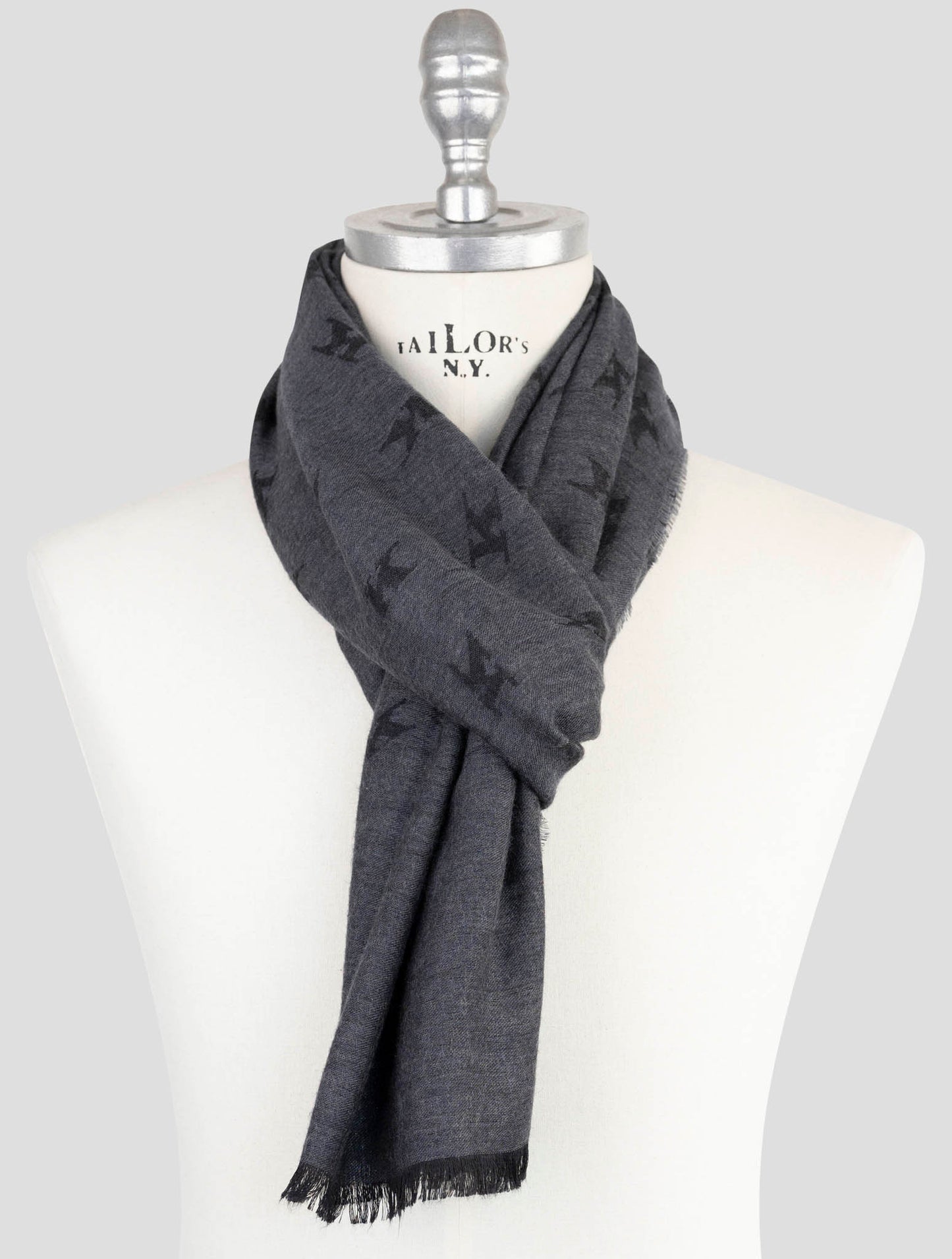 Kiton Gray Wool Silk Scarf