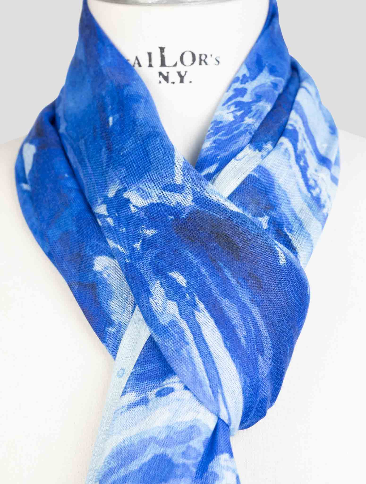 Kiton Blue Linen Silk Scarf