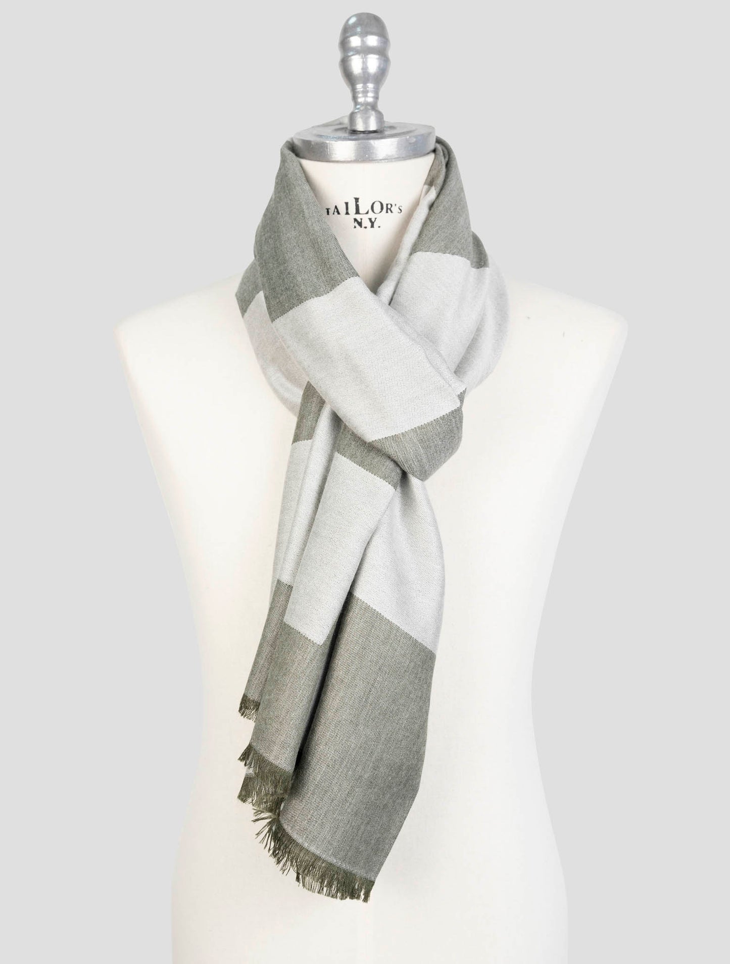 Kiton Gray Green Cashmere Silk Scarf