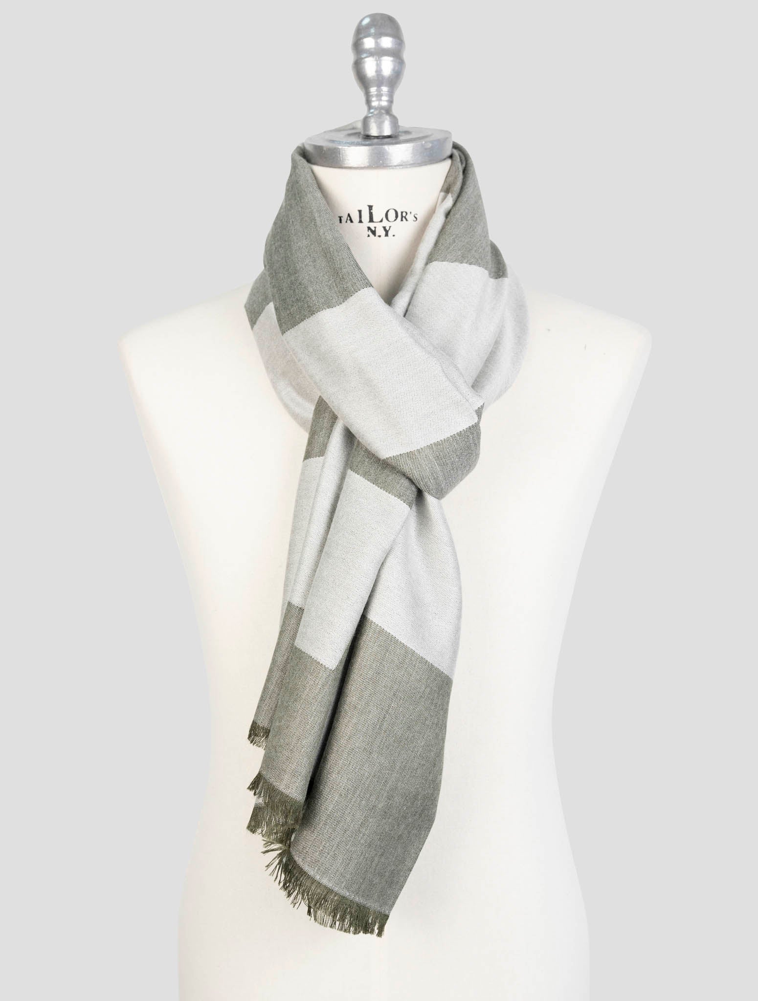 Kiton Gray Green Cashmere Silk Scarf