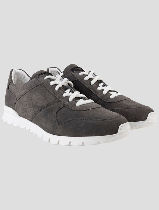Kiton Gray Leather Suede Sneakers