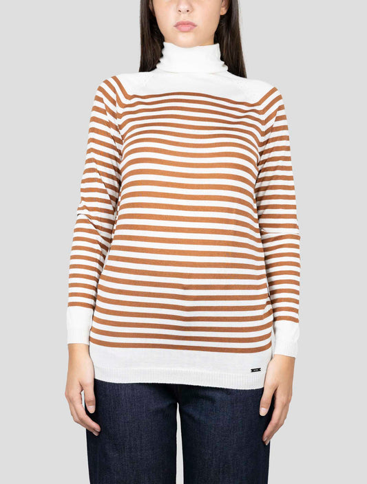 Kiton White Brown Cashmere Silk Sweater Turtleneck