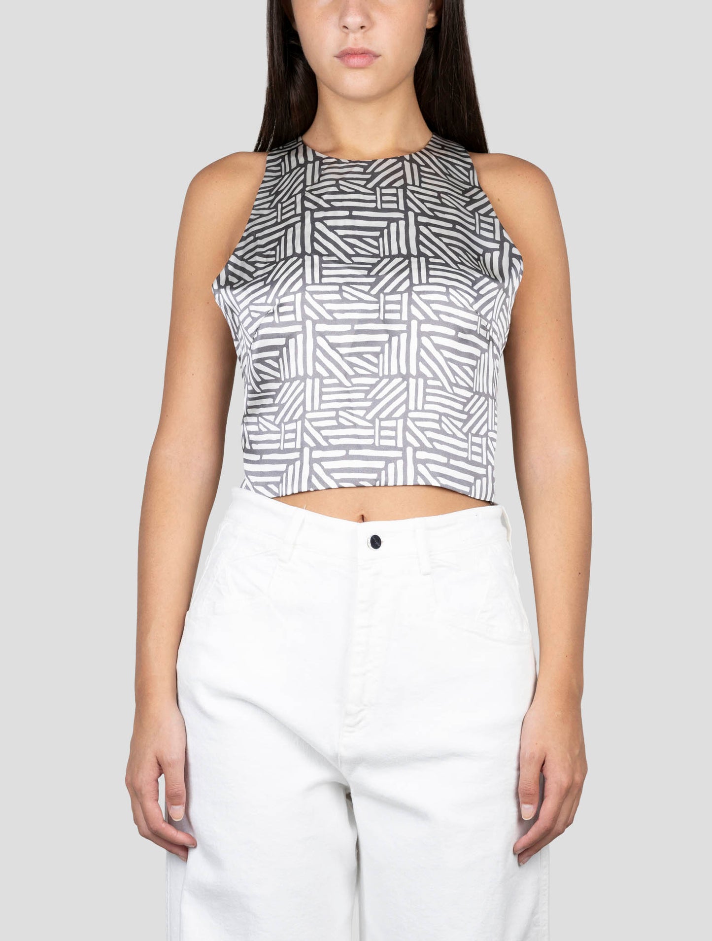 Kiton Gray White Silk Tank Top