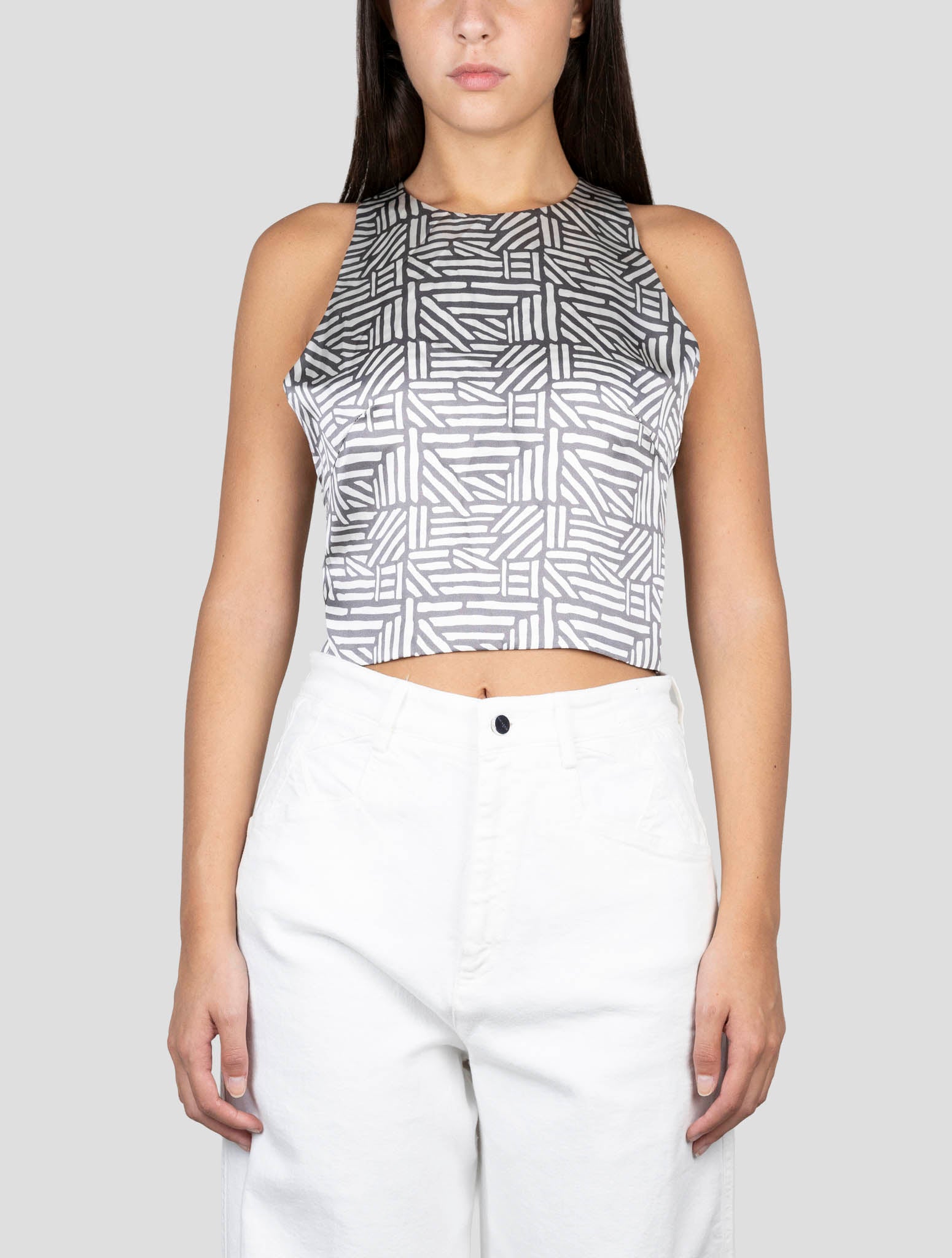 Kiton Gray White Silk Tank Top