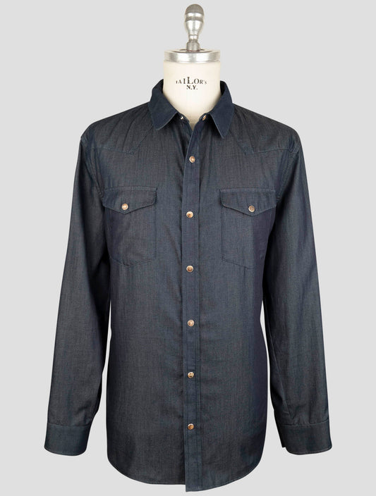 Kiton Blue Cotton Shirt