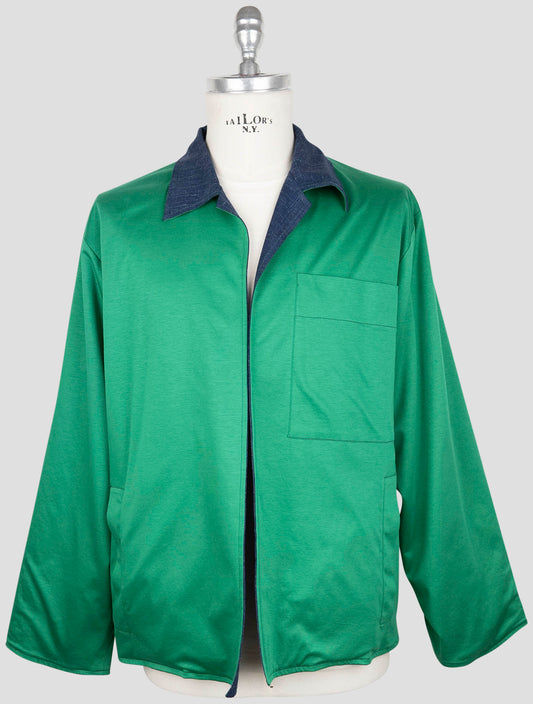 Kiton Green Blue Wool Silk Linen Reverse Coat