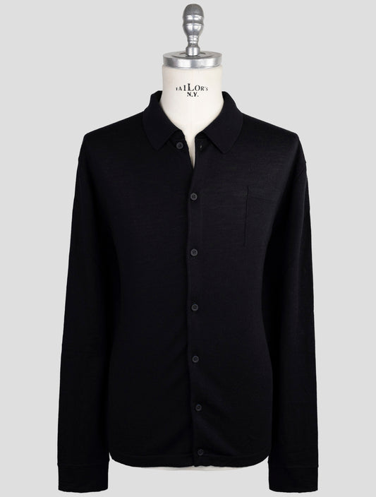 Kiton Knt Black Virgin Wool Silk Shirt