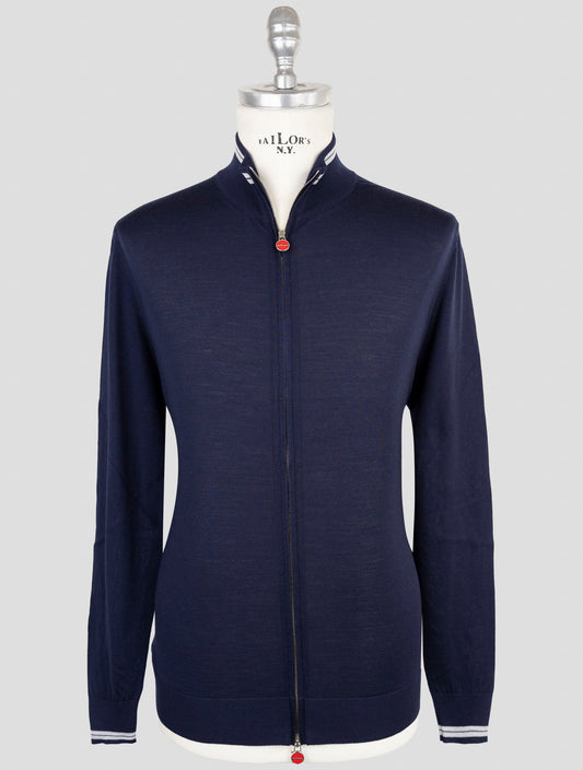 Kiton Blue Wool Diamante Blu Sweater Full Zip