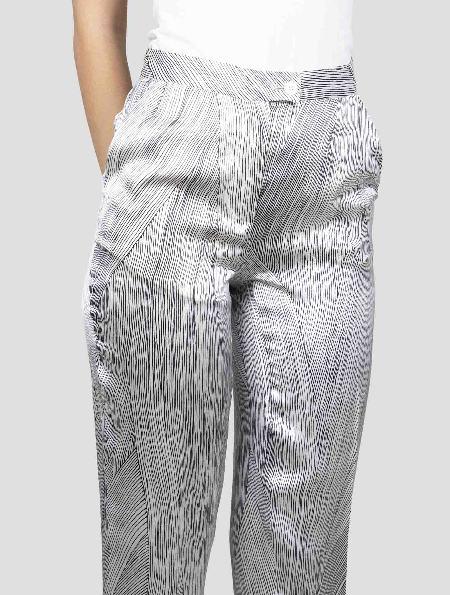 Kiton White Blue Silk Pants