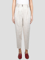Kiton Beige Silk Linen Pl Pants