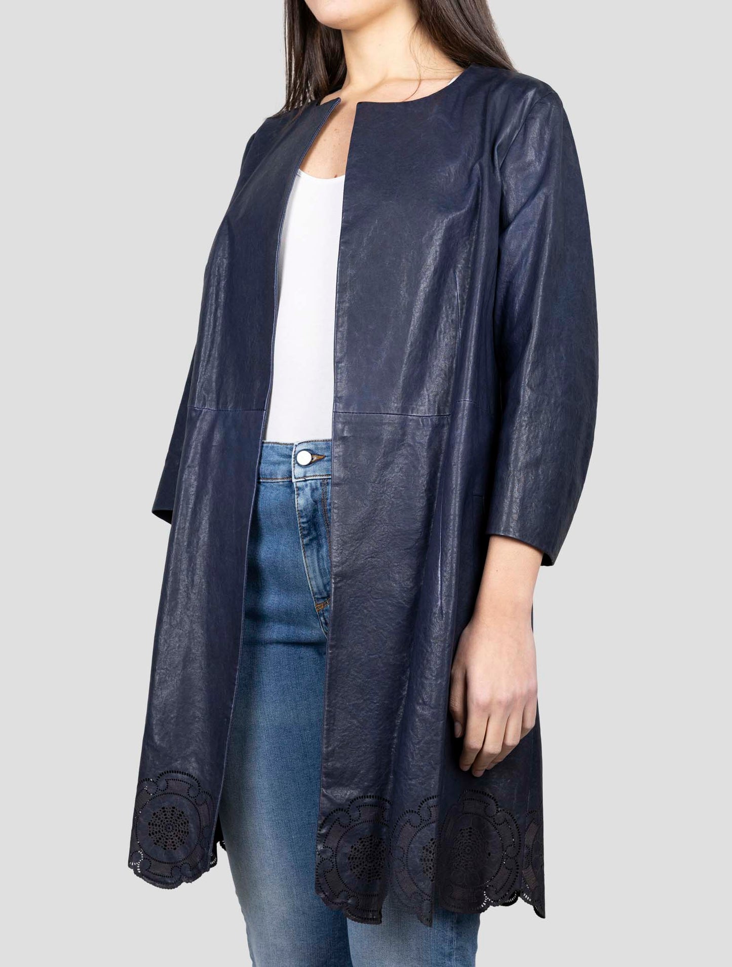 Kiton Blue Leather Overcoat